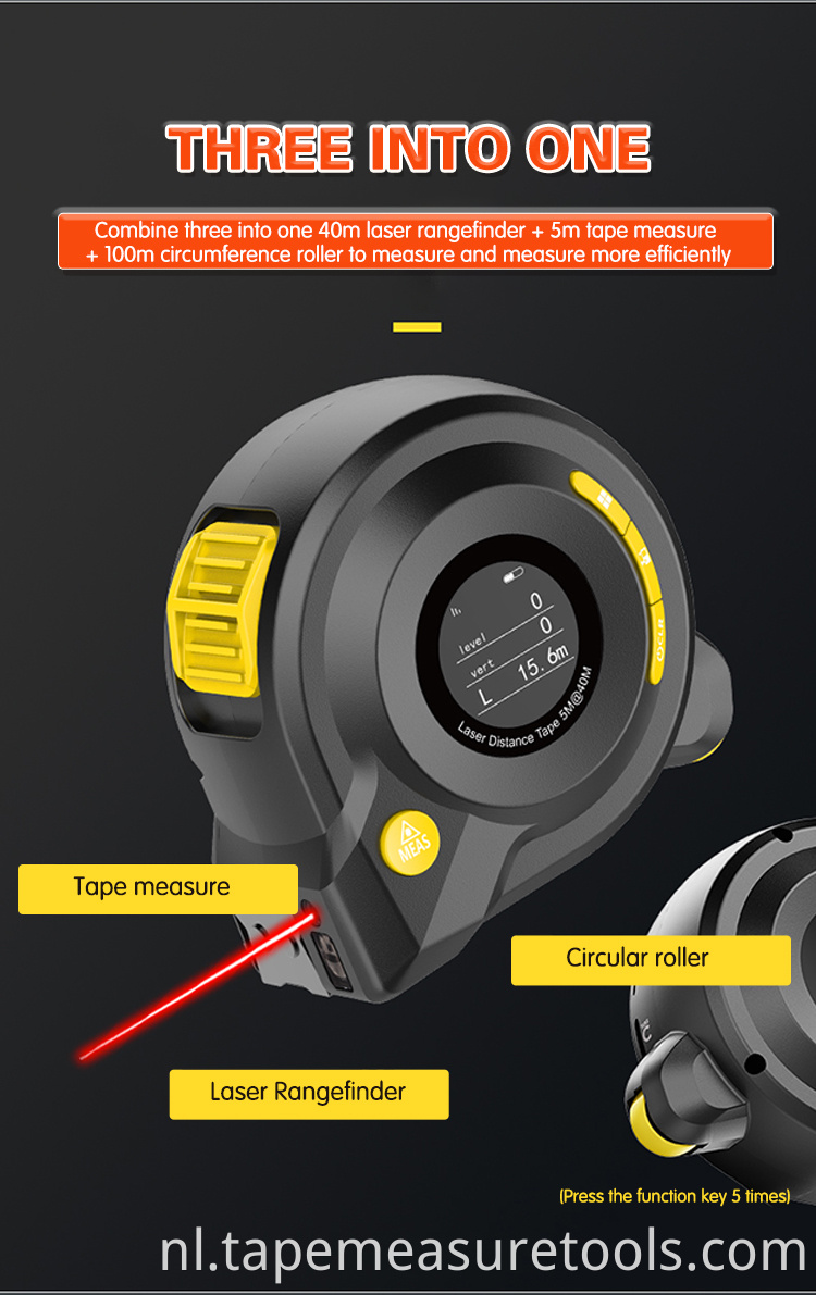 3 in 1 Multifunctioneel laserafstandsmeetlint 40M Laserafstand 5m meetlint met LCD-scherm